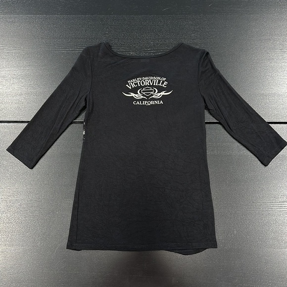 Harley-Davidson Bling Embellished Top with Wing Design and 3/4 Sleeves - Small - Picture 2 of 6